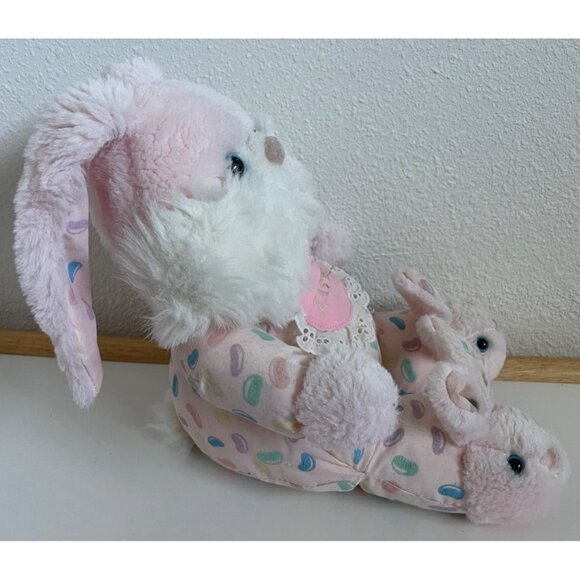 Vintage Creations from TL Toys Easter Bunny Pink White Plush Rabbit Slippers Jel - Picture 3 of 13